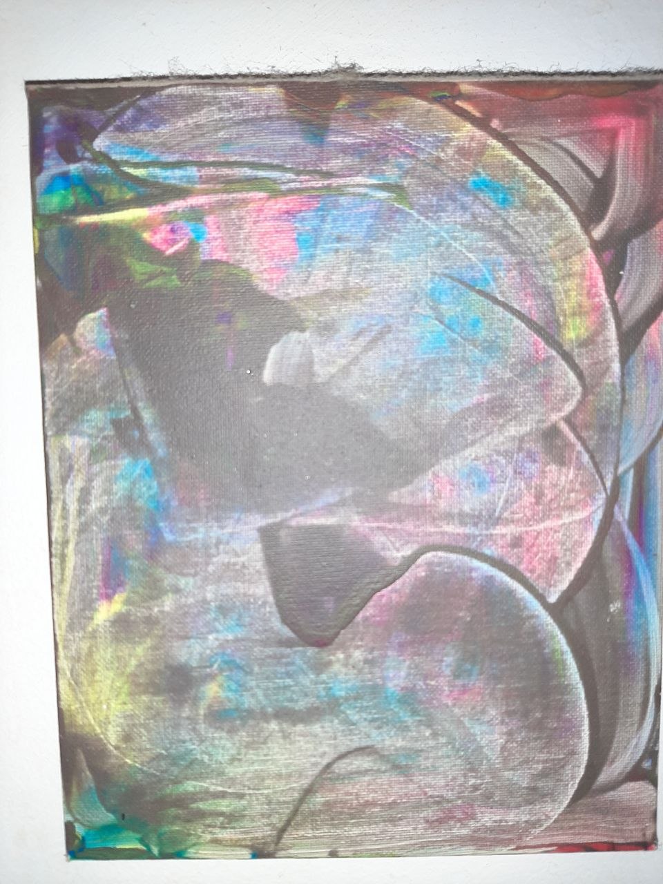 Third origin painting — iridescent pastel blues, purples and greens, dreamlike atmospheric wash