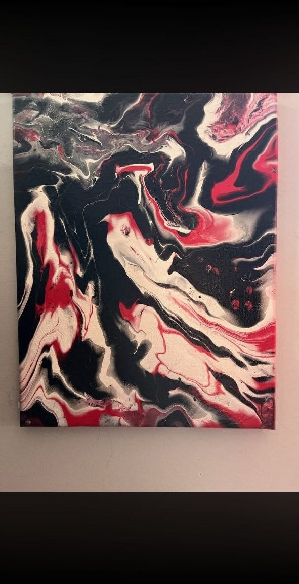 Untitled black/red/white fluid art pour on canvas