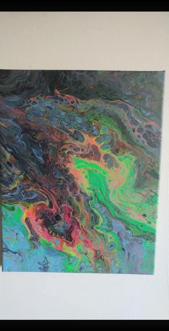 Untitled neon lime green/teal with hot pink bottom