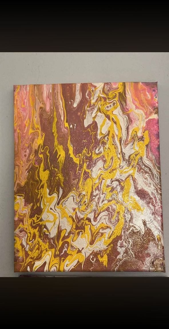 Untitled gold/yellow/orange fluid art pour on canvas